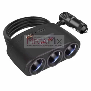 Carregador Automotivo 3 Acendedores USB + USB-C 120W KA-C205 - Kapbom