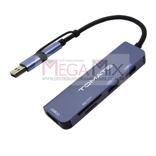 Adaptador Tipo C + USB 5 em 2 para USB/SD/TF MST-013 - Tomate