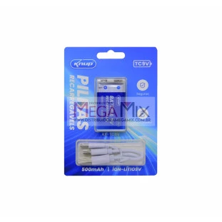 Bateria 9V Recarregável USB-C 500mAh KP-TC9V - Knup