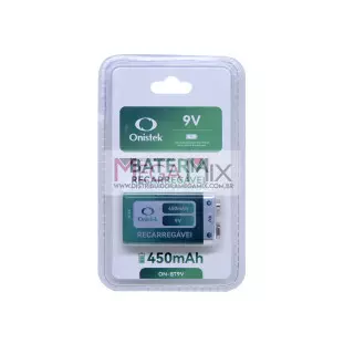 Bateria 9V Recarregável 450 Mah ON-BT9V - Onistek