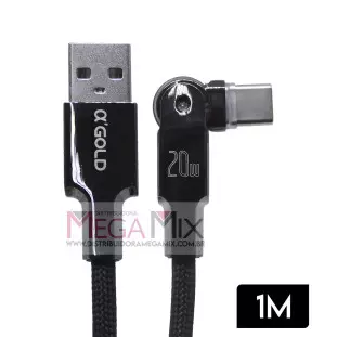 Cabo de Dados USB + Tipo C 90° 20W 1M CB110-3 - A'Gold