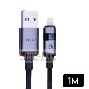 Cabo de Dados USB + Iphone com Visor 12W 1M CB138-2 - A'Gold