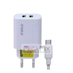 Carregador 2 USB para Tipo C 20W 4.1A CA21-3 - A'Gold