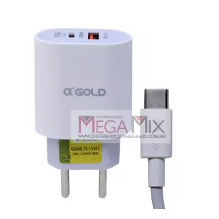 Carregador USB + USB-C para Tipo C 40W 9.1A CA40-3 - A'Gold