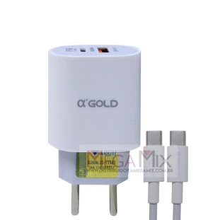 Carregador UBS + USB-C para Tipo C 40W 9.1A CA40-5 - A'Gold