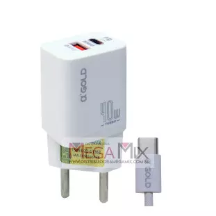 Carregador UBS + USB-C para Tipo C 40W 9.1A CA42-5 - A'Gold