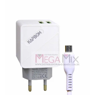 Carregador de Celular Micro USB (V8) com 2 USB 5.1A KA-5606 - Kapbom