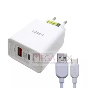 Carregador USB + USB-C para Tipo C 35W 3A KD-671C - Kaidi 