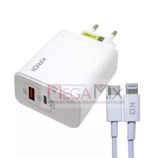 Carregador USB + USB-C para Iphone 65W 3A KD-681CL - Kaidi 