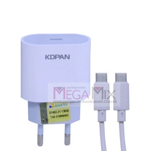 Carregador USB-C para Tipo C 20W 3A KN-108C - Kdpan