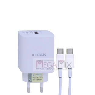 Carregador UBS + USB-C para Tipo C GaN 35W 3A KN-671CC - Kdpan