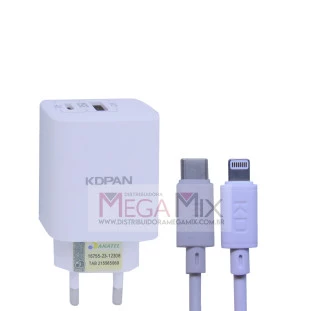 Carregador UBS + USB-C para Iphone GaN 35W 3A KN-671CL - Kdpan
