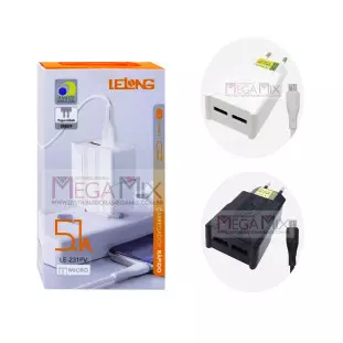 Carregador 2 USB para  Micro USB V8 12.5W 5.1A LE-231FV - Lelong