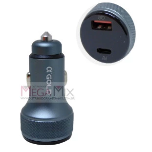 Carregador Veicular USB + USB-C 60W 9.1A CJ12-4 - A'Gold 