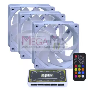 Kit 3 Coolers para Gabinete com Hub Controlador e Controle 120mm 1300RPM G-VR335K - Revenger