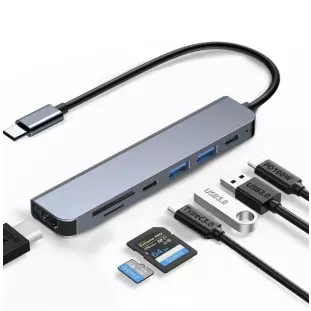 Hub Tipo C 7 em 1 para USB/Tipo C/HDMI/SD/TF KA-1538 - Kapbom