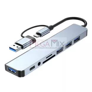 Hub 8 em 1 USB/Tipo C para USB/TIPO C/SD/TF/P2 KA-6700 - Kapbom