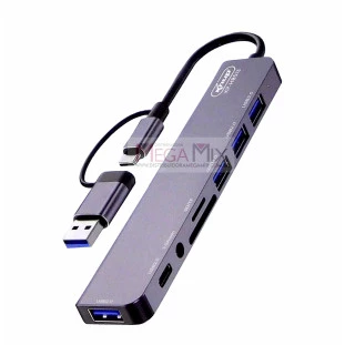 Hub USB e Tipo-C 5 Portas + 3.5 Áudio + Leitor de Cartão KP-HB513 - Knup
