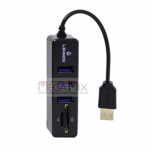 Hub USB 2.0 3 Portas + Leitor de Cartão LEY-1832 - Lehmox