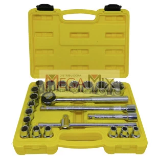 Kit de Chave Soquete 1/2" Catraca Reversível com 22 Peças BOM-3918 Bomvink