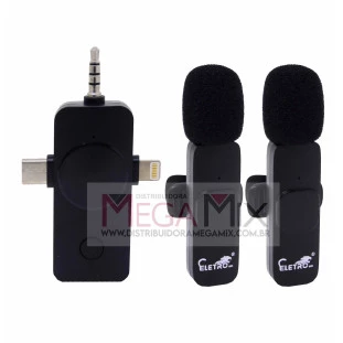 Microfone de Lapela Duplo sem Fio 3 em 1 EL-1836 - Eletromex