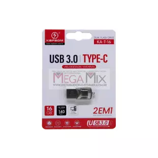 Pendrive 16GB 2 em 1 (USB 3.0 + Tipo C) KA-T-16 - Kapbom