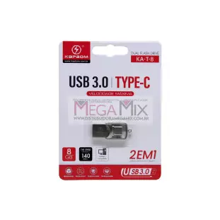 Pendrive 8GB 2 em 1 (USB 3.0 + Tipo C) KA-T-8 - Kapbom