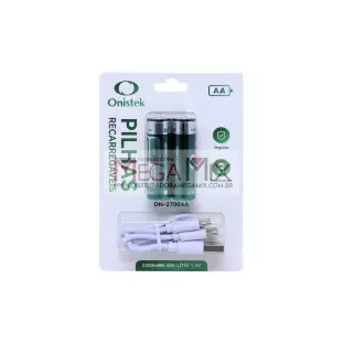 Pilha AA Recarregável USB-C c/2 2200mAh ON-2700AA - Onistek