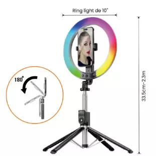 Iluminador Ring Light RGB 10'' com Tripé (Bastão) OR-1685 - Oberon