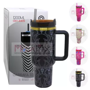 Copo Térmico Inox com Alça e Canudo 1200ML (Estampado) OIH-4405 - Oásis