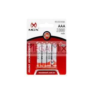 Pilha AAA Recarregável c/4 1000mAh MO-AAA1000B4 - Mox