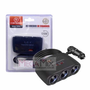 Carregador Automotivo 3 Acendedores USB + USB-C 120W KA-C205 - Kapbom