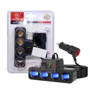 Carregador Automotivo 4 Acendedores + 2 USB + USB-C 120W KA-C206 - Kapbom