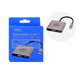 Cabo Adaptador Conversor Tipo C 3 em 1 para USB-C/HDMI/USB 3.0 KP-AD118 - Knup         
