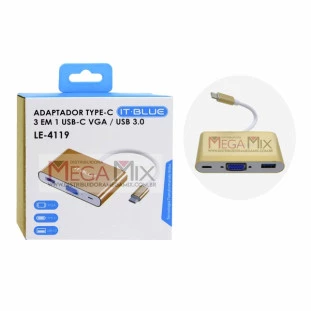 Adaptador Tipo C 3 em 1 para USB-C/VGA/USB 3.0 LE-4119 - It-Blue