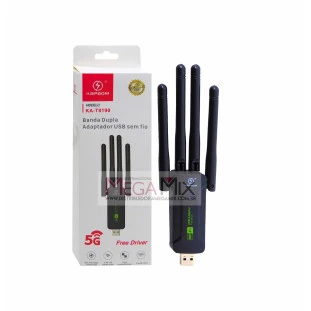 Adaptador Wifi USB Dual Band com 4 Antenas KA-T8190 - Kapbom