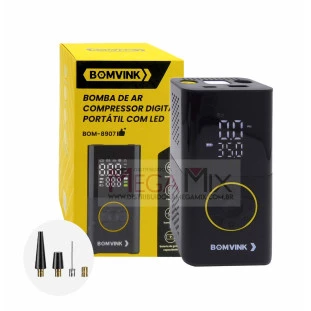 Bomba de Ar e Compressor Digital Portátil com Fio 150PSI BOM-8907 - Bomvink