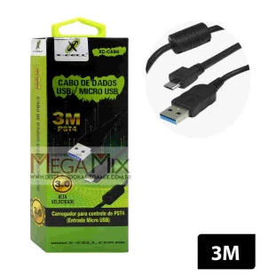 Cabo USB +  Micro USB (V8) para PS4 3M 3.0  XC-CAB6 - X-cell