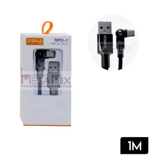 Cabo de Dados USB + Tipo C 90° 20W 1M CB110-3 - A'Gold