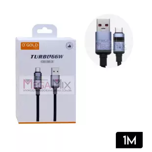 Cabo de Dados USB + Tipo C com Visor 66W 1M CB138-3 - A'Gold
