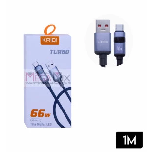 Cabo de Dados USB + Tipo C com Visor 66W 6A 1M KD-101C - Kaidi