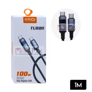 Cabo de Dados USB + Tipo C com Visor 100W 5A 1M KD-101CC - Kaidi