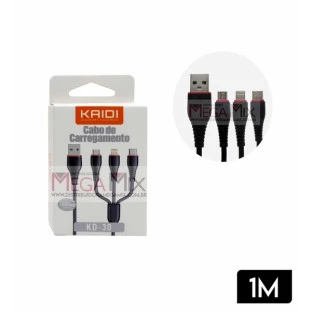 Cabo para Celular 3 em 1 (V8 + Iphone + Tipo C) KD-30 - Kaidi