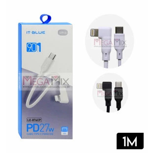 Cabo de Dados Tipo C + Iphone 90° 27W 9.3A 1M LE-874CP - It-Blue