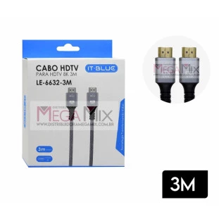 Cabo HDMI + HDMI 8K 3M LE-6632-3M - It-Blue