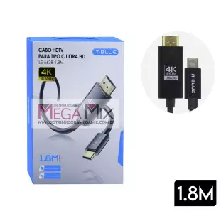 Cabo HDMI + Tipo C 4K 1.8M LE-6638-1.8M - It-Blue