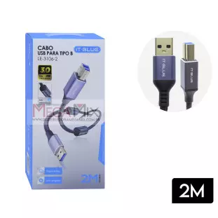 Cabo USB 3.0 para Tipo-B Impressora 2M - LE-3106-2 - It-Blue