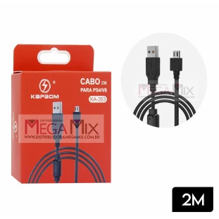 Cabo USB + Micro USB (V8) para PS4 2M KA-353 - Kapbom 
