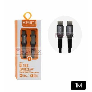 Cabo para Celular Tipo C + Tipo C 1M Turbo 30W KD-19CC - Kaidi