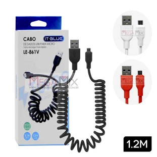 Cabo de Dados Espiral USB + Micro USB (V8) 1.2M LE-861V - It-Blue